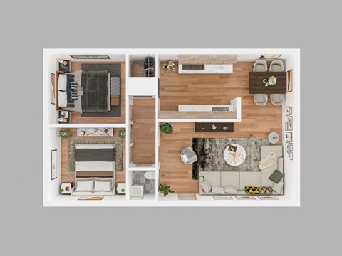 Floor plan for 2 beds, 1 bath, 1000 sqft